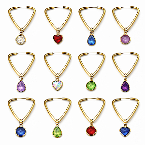 KIT BRINCO TRIANGULAR INVERTIDO CHATO 19MM COM PINGENTE PONTO DE LUZ 6MM