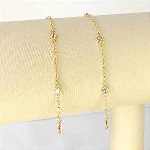 Conjunto Mãe E Filha Pulseira Veneziana Pedra Branca 13,5mm E 19mm