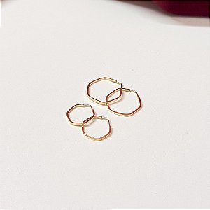 Conjunto Mãe E Filha Brinco Sextavado 12mm E 16mm Dourado