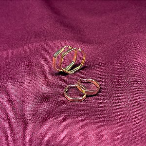 Conjunto Mãe E Filha Brinco Sextavado Chato 12mm E 16mm Dourado