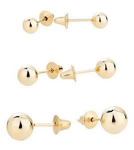 Conjunto Brincos Bola 3mm 4mm 5mm Em Ouro 18k