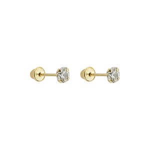 Brinco com Tarraxa Ponto de Luz Zircônia Branco 3mm em Ouro 18k