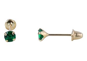 Brinco com Tarraxa Ponto de Luz Zircônia Verde 3mm em Ouro 18k