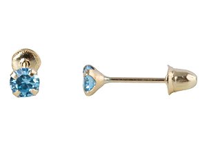 Brinco com Tarraxa Ponto de Luz Zircônia Azul Claro 3mm em Ouro 18k