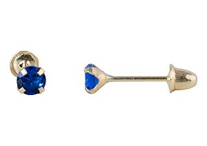 Brinco com Tarraxa Ponto de Luz Zircônia Azul 3mm em Ouro 18k