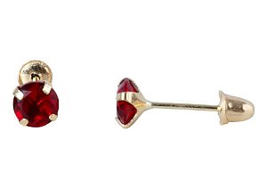 Brinco com Tarraxa Ponto de Luz Zircônia Vermelho 4mm em Ouro 18k