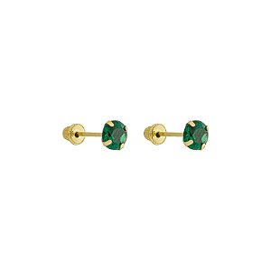 Brinco com Tarraxa Ponto de Luz Zircônia Verde 4mm em Ouro 18k