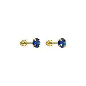 Brinco com Tarraxa Ponto de Luz Zircônia Azul 4mm em Ouro 18k