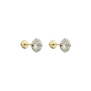 Brinco com Tarraxa Ponto de Luz Zircônia Branco 6mm em Ouro 18k