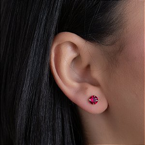 Brinco com Tarraxa Ponto de Luz Zircônia Rosa 6mm em Ouro 18k