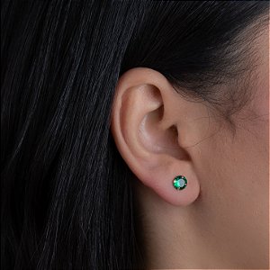 Brinco com Tarraxa Ponto de Luz Zircônia Verde 6mm em Ouro 18k