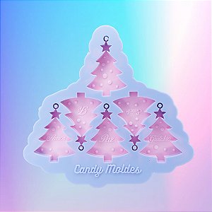 BAZAR - Molde de Silicone Mini Árvore de Natal 4cm Com 6 Cavidades e Furo