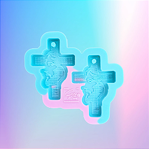 Molde de Silicone Cruz Rosto Jesus 2 Cavidades com Furo