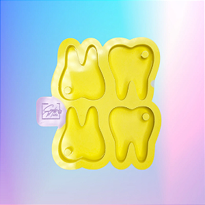 Molde de Silicone Dente com furo - 4 cavidades - 4cm