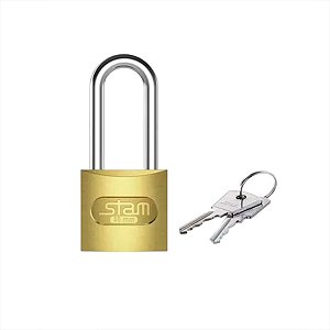 Cadeado Stam 30mm Haste Média Zamac Latonado E-coat 2 Chaves Latão