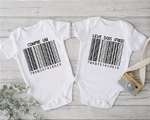 Body de Bebê Branco Gêmeos Código de Barras