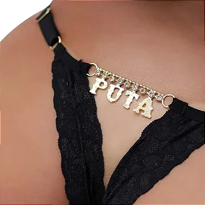 Calcinha em Renda Fio Dental com Frase Preta