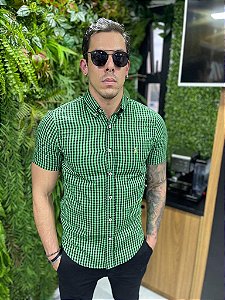 Camisa social manga curta xadrez pônei colorido Ralph Lauren