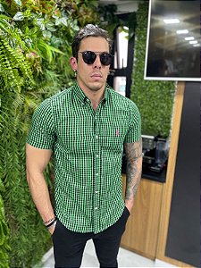 Camisa social manga curta xadrez pônei tradicional Ralph Lauren