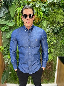Camisa Jeans Escuro Manga Longa Ralph Lauren