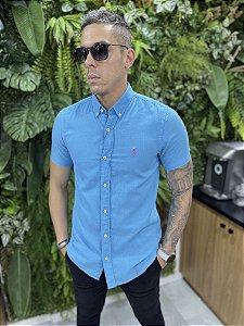 Camisa Linho Ralph Lauren Manga Curta