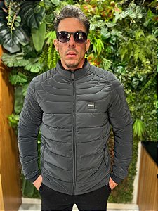Jaqueta Puffer cinza toque aveludado Boss