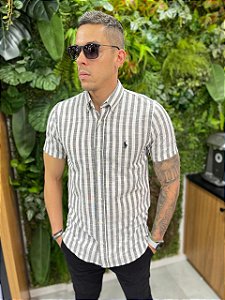 Camisa de linho listrada manga curta