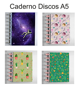 Caderno Artesanal Discos A5 Folhas Reposicionáveis