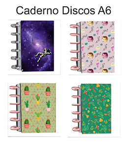 Caderno Artesanal Discos A6 Folhas Reposicionáveis