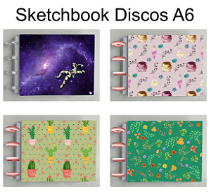 Sketchbook Artesanal Discos A6 Folhas Reposicionáveis