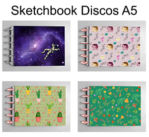 Sketchbook Artesanal Discos A5 Folhas Reposicionáveis