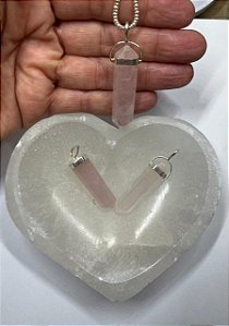 Pingente de quartzo rosa e prata M