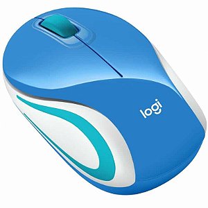 Mini Mouse sem fio Logitech M187 Azul, Design Ambidestro, Conexão USB e Pilha Inclusa, 910-005360