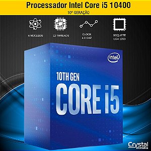 Processador Intel Core i5 10400, 2.90GHz, 4.30GHz Turbo, 10ª Geração, 6 Cores, 12 Threads, LGA 1200, BX8070110400