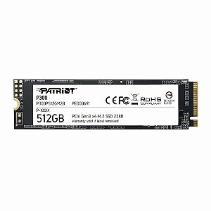 SSD Patriot P300 512GB M.2 2280 NVME, Leitura 1700MBs e Gravação 1100MBs, P300P512GM28