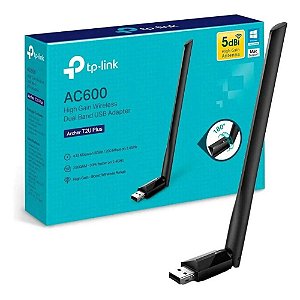 Adaptador Wifi TP-Link USB AC600 Dual Band 2.4 e 5.0GHz Wireless de Alto Ganho Archer T2U Plus