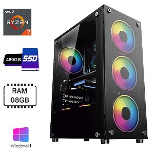 PC Gamer Ryzen 5 5600G, 8GB DDR4, NVMe 480GB, Windows 11 - Crystal