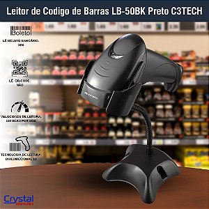 Leitor de Codigo de Barras USB Laser com Suporte LB-50BK Preto C3TECH