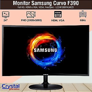 Monitor Samsung 24 LED Curvo Full HD, HDMI e VGA, VESA, FreeSync - LC24F390FHLMZD