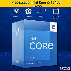 Processador Intel Core i5 13400F, 13ª Geração, 2.5GHz, 4.6GHz Turbo, 10 Cores, 16 Threads, LGA 1700, BX8071513400F