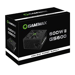 Fonte 600W Gamemax GS600 80 Plus White, PFC Ativo, Black