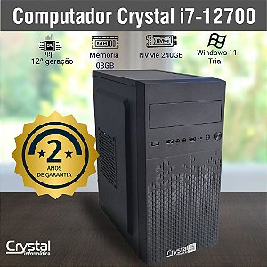 Computador Crystal Intel I7-12700, Memória 8GB, NVMe 240GB