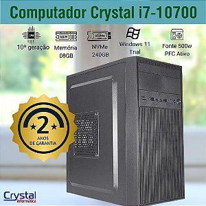 Computador Crystal Intel Core I7 10700, 10ª Geração, 8GB de Memória, NVMe 240GB