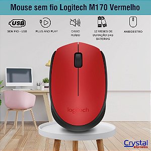 Mouse sem fio Logitech M170 Vermelho, Design Ambidestro Compacto, Pilha Inclusa, 910-004941
