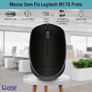 Mouse Sem Fio Logitech M170 Preto, Ambidestro, Compacto, Pilha Inclusa, 910-004940