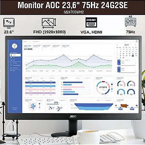 Monitor AOC 23,6" M2470SWH2, VGA e HDMI, Full HD