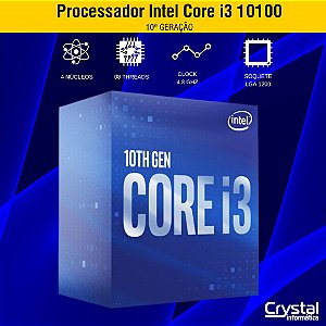 Processador Intel Core i3 10100 10ª Geração, 3.60GHz, 4.30GHz Turbo, 4-Cores 8-Threads, LGA 1200, BX8070110100
