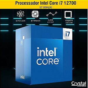 Processador Intel Core i7 12700, 12ª Geração, 2,1GHz, 4.9GHz Turbo, 12 Cores, 20 Threads, LGA 1700, Com Cooler, 25MB de cache, BX8071512700