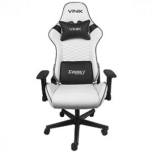 Cadeira Gamer Comet Vinik, branca, ergonômica, reclinável com apoio de braço e ajuste de altura