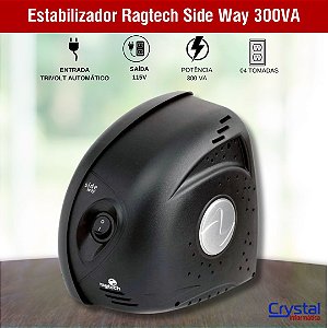 Estabilizador Ragtech Side Way 300VA, Entrata 115-127-220V e Saída 115V, 300W, 20SDW5303